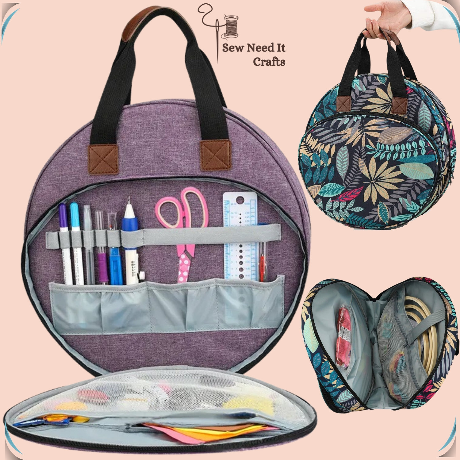 Lavievert Embroidery Project Bag With Multiple Pockets - Large Storage For Crochet, Knitting Supplies - View #8