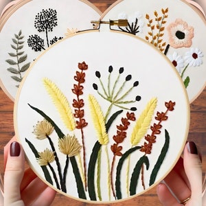 Kit de bordado floral, kit de bordado diy, kit de bordado flores, kit de bordado moderno, kit de bordado de hojas, kit de bordado de flores