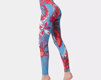 Hawaii Floral Sport Leggings, Printed Leggings, Leggings for Women, Workout Leggings, High Waist Leggings, Yoga Pants, Activewear , Pilates.