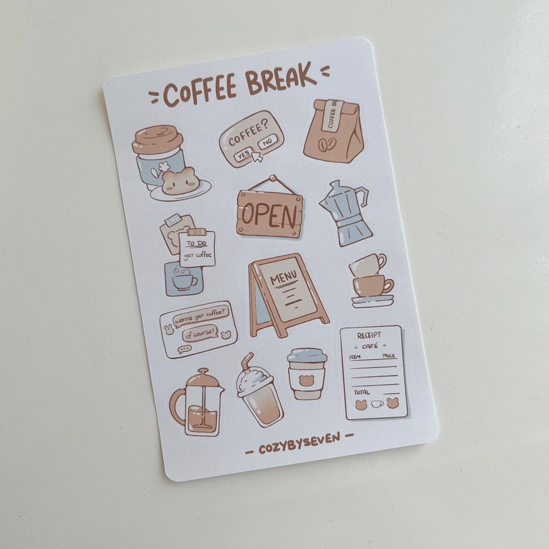 Coffee Break Planner Sticker Sheet Bullet Journal Stickers Cute Stickers Scrapbook Stickers image 2