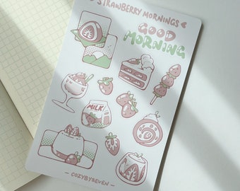 Strawberry Mornings Planner Sticker Sheet | Bullet Journal Stickers | Cute Stickers | Scrapbook Stickers