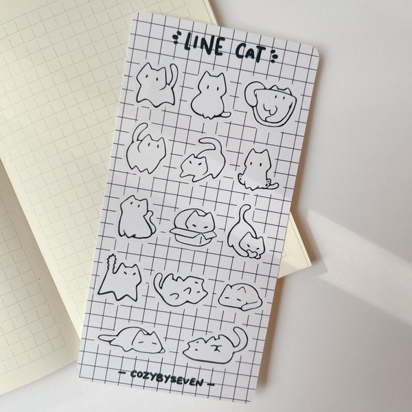 Line Cat Minimalistic Planner Sticker Sheet | Bullet Journal Stickers | Cute Stickers | Scrapbook Stickers