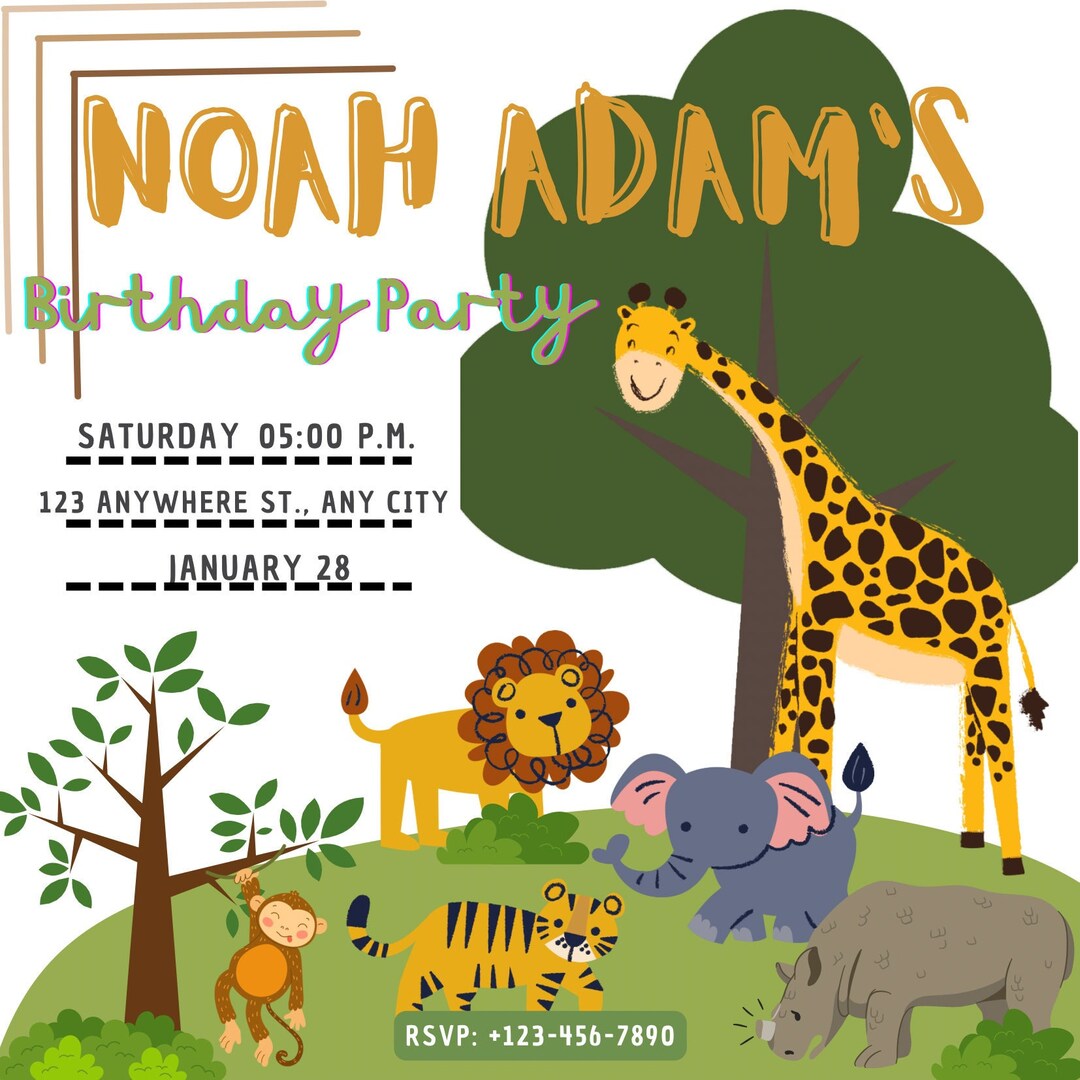 Birthday Party Invitation Template for Kids, Animals, Zoo Theme - Etsy