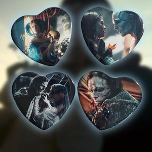 The Creature and Elizabeth Horror Inspired Heart Buttons