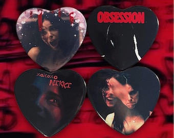 Obsessed Freaky Nikki Inspired Horror Heart Buttons