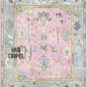 Hand-Knotted Wool Oushak Rug: Pink Bespoke Area Rug