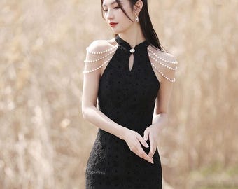 Black Cheongsam, XS-2XL size, Prom Dress, Qipao, Chinese Dress