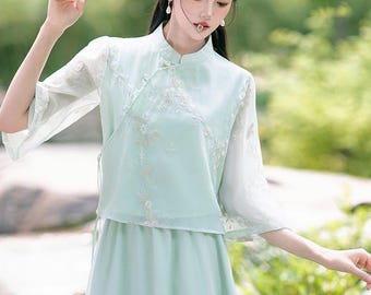 Two Piece Cheongsam, Summer Qipao, Tea Ceremony, Tang Suit for Women