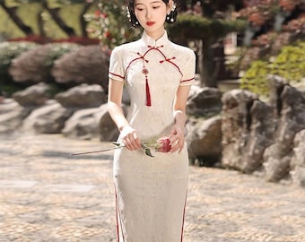 Vintage White Qipao Dress: Traditional Chinese Cheongsam