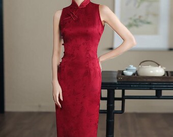 Red Qipao, Sleeveless Cheongsam, Chinese Dress, Red Prom Dress, Tea Ceremony, Summer Dress