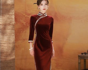 Velvet Cheongsam: Vintage Qipao Tea Ceremony Dress