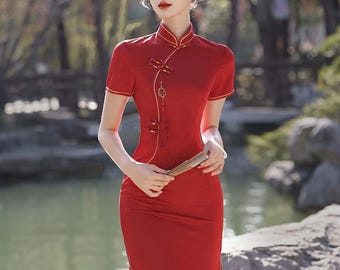 Red Cheongsam, Traditional Chinese Dress, Qipao, Cheongsam