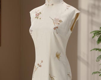 Silk Qipao, 100% Mulberry Silk, Wedding Qipao Dress, Tea Ceremony Dress, Sleeveless Cheongsam