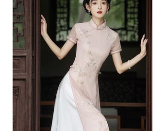 Elegant Pink Ao Dai Dress: Lunar New Year, Tea Ceremony
