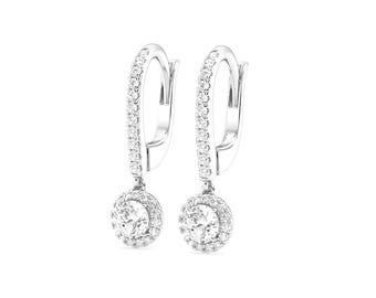 Diamond Earrings, IGI Certified Lab Grown Diamond Drop Earrings: 14k White Gold
