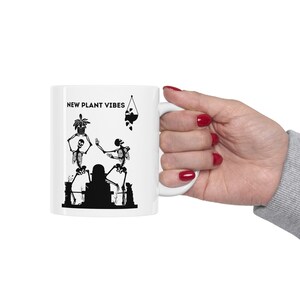 New Plant Ceramic Mug - Plant Coffee Cup, Plant and Skeleton Mug, Spooky Mug, Plant Lover Gift, Gardening Gift