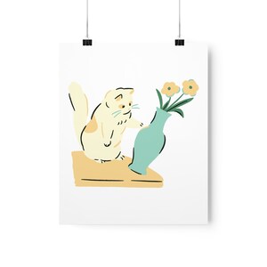 Cartel de jarrón de propina de gato - Regalo de amante de gato, Regalo para dueño de gato, Impresión de gato, Decoración de pared de gato, Regalo para ella, Impresión de flor de gato, Arte de gato, Arte floral