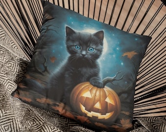 Black Cat Halloween Pillow Fall Decor | Fall Home Décor Pillow Pillow Kitten Cat Halloween