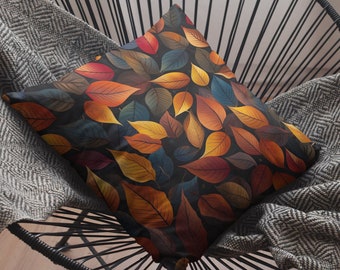 Autumn Leaves Throw Pillow | Autumn home décor black and orange fall leaves amber home décor pillow