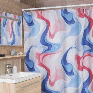 Tenda doccia marmorizzata rossa e blu / arredamento bagno marmo modello doccia arredamento 71" x 74"