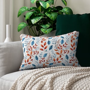 Watercolor Leaves Lumbar Throw Pillow | living room décor throw pillow vintage floral design