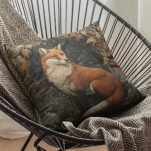 William Morris Inspired Fox in a Forest Pillow | morris inspired rabbit home decor throw pillow