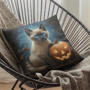 Siamese Cat Halloween Pillow | Halloween Home Decor Halloween Cat Pillow Fall Pillow