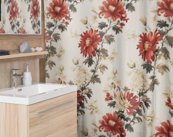 Vintage Victorian Flower Shower Curtain | old victorian style shower curtain floral bathroom home decor 71" × 74"