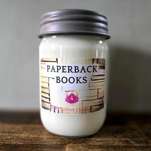 Paperback Books Scented Non-Toxic Soy Wax Candle - 12 oz. Glass - Bookstore Library - Free Shipping