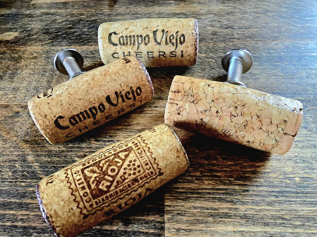 Wine corks used as drawer pulls on a cabinet