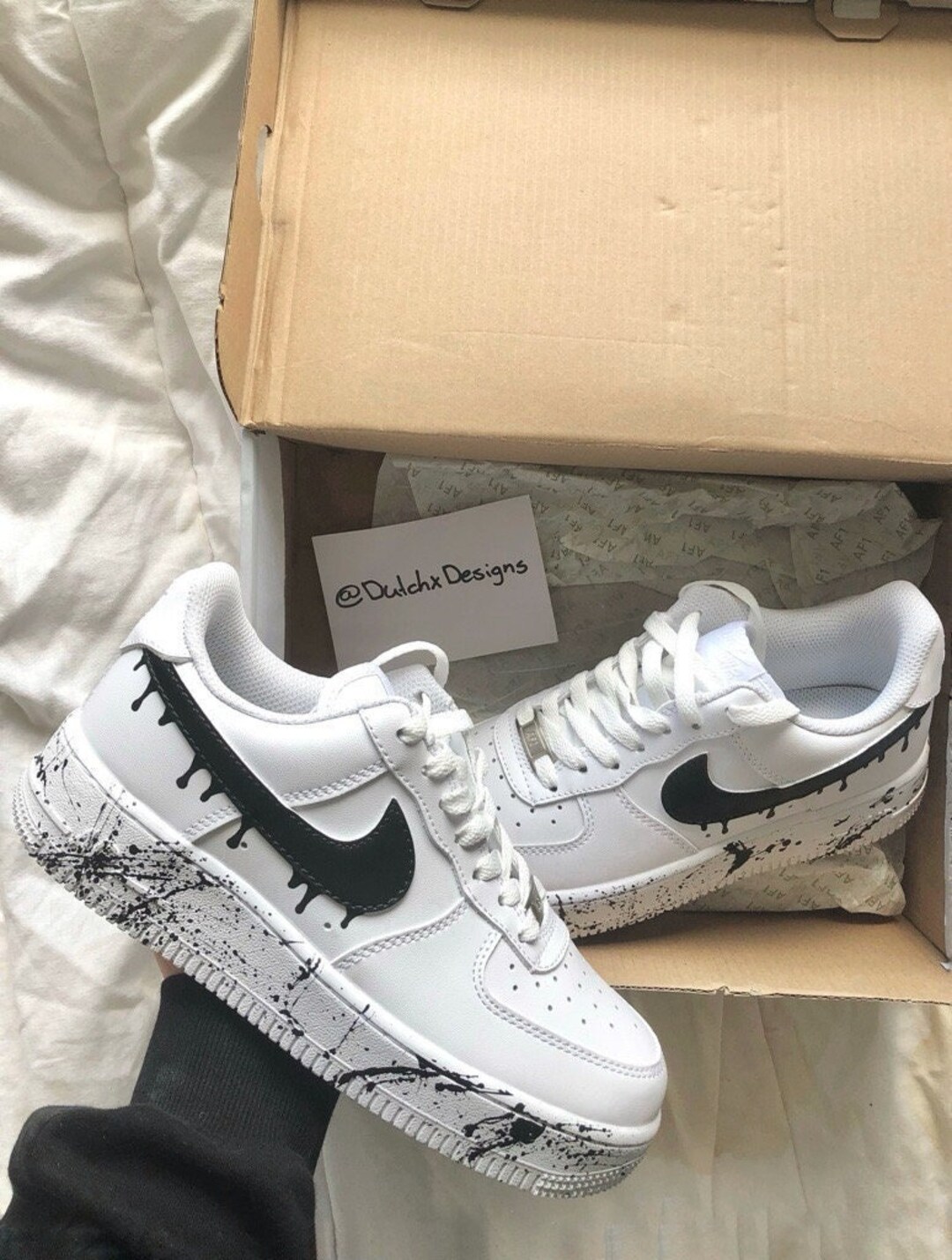 Custom Hand Painted Sneaker, Nike Air Force 1, Drip Swoosh, Paint