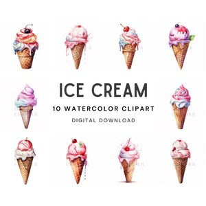 Ice Cream Watercolor Clipart - Baking Clipart, Dessert Clipart, Food Clipart, Sweets Clipart, Birthday Clipart, Colorful Muffin, Dessert