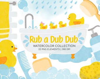 Conjunto de imágenes prediseñadas de patitos de goma: gráficos de baño en acuarela (descarga instantánea)