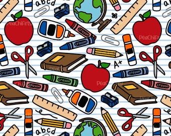 School Seamless Pattern - Teacher Seamless Design - Educational Doodle Repeat Pattern - Instant Download - Digital File - Commercial Use