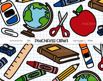 Skol Clipart Set - Lärare Grafisk Illustration - Utbildning Handritad Konstverk - Rutnät Gem - PNG Element - Graphing Paper Clipart