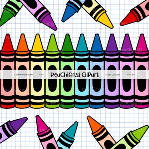Rainbow Crayon Clipart Set - School Teacher Graphics - Vibrant Crayon Illustrations - Hand Drawn Doodle Artwork - PNG Elements
