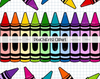 Rainbow Crayon Clipart Set - School Teacher Graphics - Vibrant Crayon Illustrations - Hand Drawn Doodle Artwork - PNG Elements