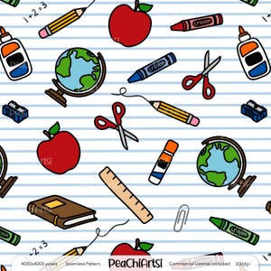 School Seamless Pattern - Teacher Seamless Design - Educational Repeat Pattern - Instant Download - Digital File - Commercial Use Included