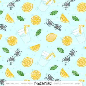 Motif citron sans couture - motif tissu limonade - design estival mignon - téléchargement immédiat - fichier numérique - licence d'utilisation commerciale