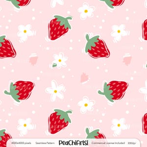 Conception de modèle sans couture aux fraises - joli motif de tissu printanier - téléchargement immédiat - fichier numérique - licence d'utilisation commerciale