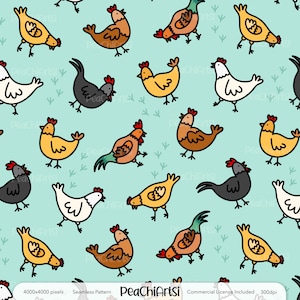 Huhn Musterdesign - Huhn Musterdesign - Hahn Doodle Rapportmuster - Sofortiger Download - Digitale Datei - Kommerzielle Nutzung