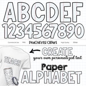 Lined Paper Alphabet and Numbers Clipart - School Teacher Doodle Font - Bulletin Board Letters - Classroom Decorations - PNG Printable
