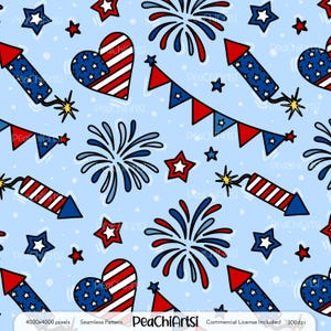 Independence Day Seamless Pattern - 4th Of July Summer Repeat Pattern - Red White Blue Patriotic Seamless Design File - Commercial Use