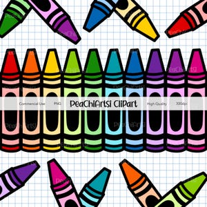 Rainbow Crayon Clipart Set - Vibrant Crayon Illustrations - School Teacher Graphics - Hand Drawn Doodle Artwork - PNG Elements