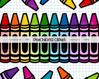 Rainbow Crayon Clipart Set - Vibrant Crayon Illustrations - School Teacher Graphics - Hand Drawn Doodle Artwork - PNG Elements