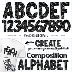 Komposition Notebook Alphabet und Zahlen Clipart - Klassenzimmer Dekorationen - Schul Lehrer Doodle Schriftart - Bulletin Board Buchstaben - PNG 181