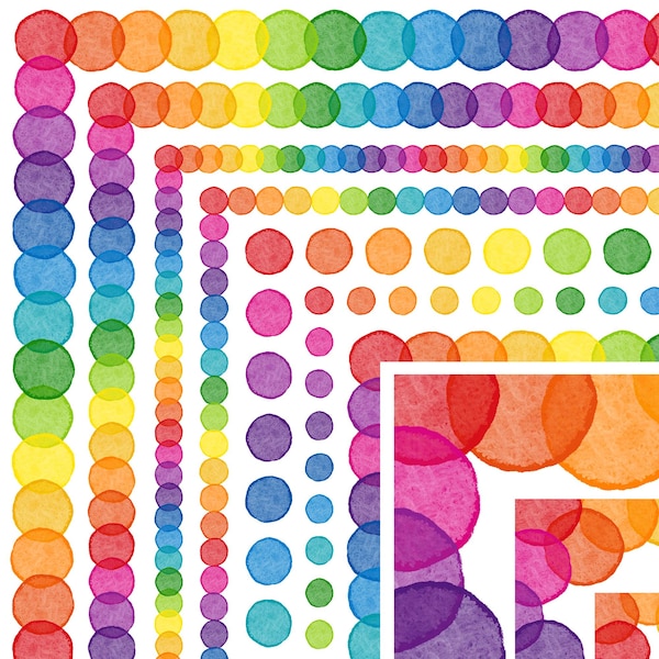 Rainbow Polka Dot Borders - Colorful Rainbow Border Clipart - Rainbow Frame - Cute Rainbow Clipart PNG - Instant Download - Commercial Use