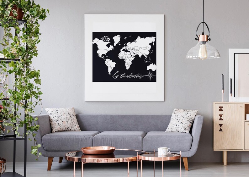 Black and White World Map | Printable World Map | Minimalist ...