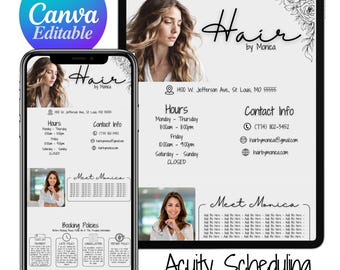 Acuity Scheduling Template, Acuity Scheduling Hair Stylist Branding, Lash Tech Website, Nail Tech, Braider, Makeup Art, Canva Templates