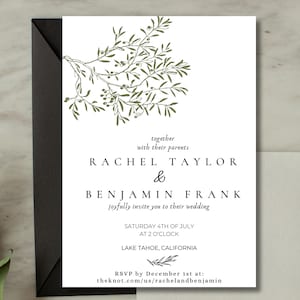Faire-part de mariage olivier rustique, modèle imprimable d'invitations de mariage, faire-parts modifiables, faire-part de mariage moderne, faire-part de mariage floral